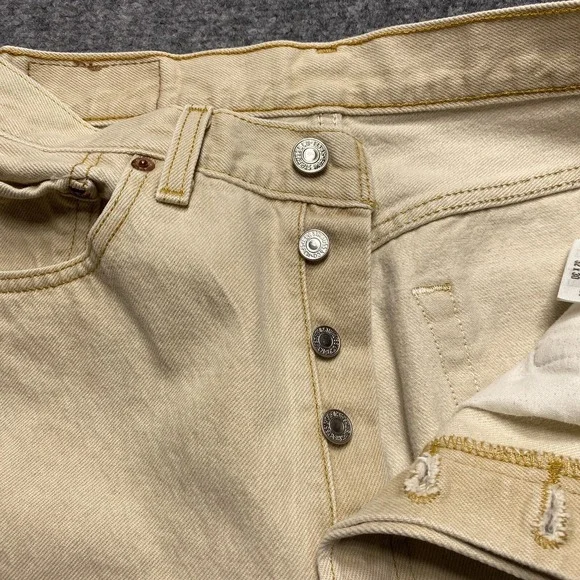 Levis 501 Jeans Men 30x28 Beige Straight Classic Button Light Wash - Picture 8 of 13